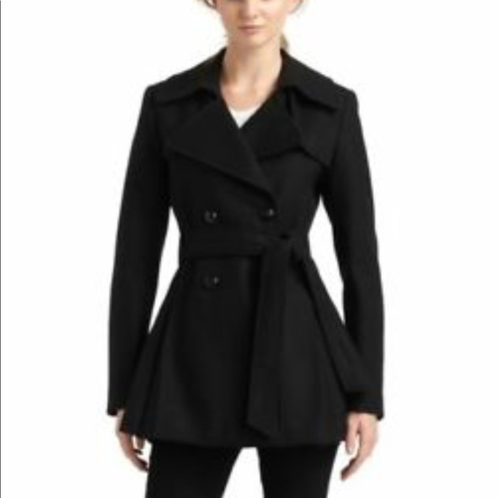 Via Spiga Pleated Pea Coat (Black)